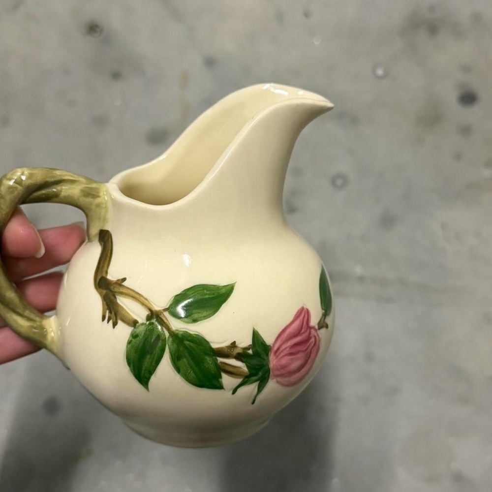 Franciscan Cream Ceramic Pitcher with Pink Rose